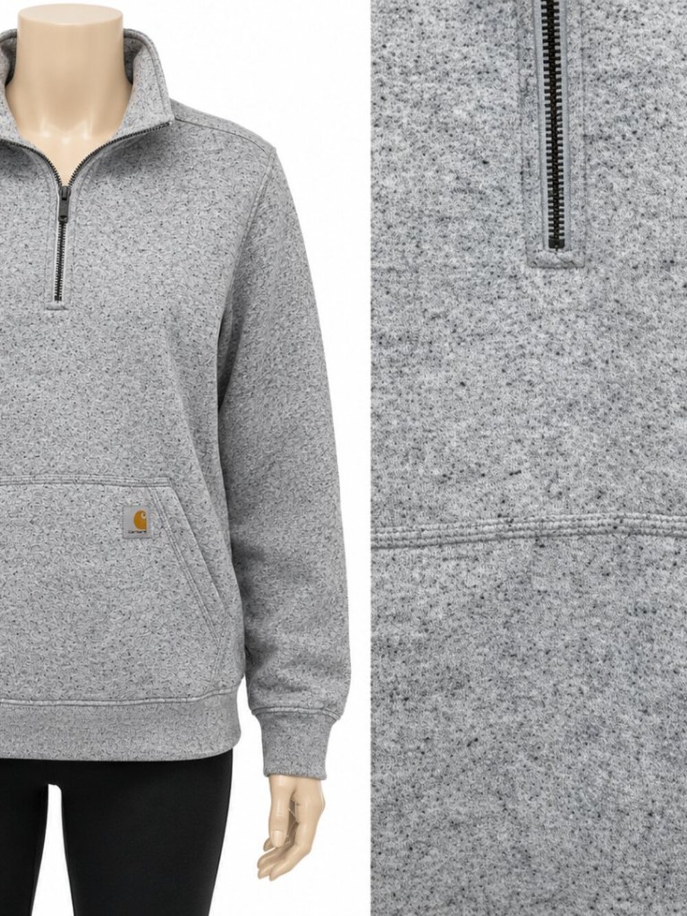 Carhartt Women’s Relaxed Fit Quarter Zip Pullover Gray Flecked Sweatshirt M - Picture 2 of 9